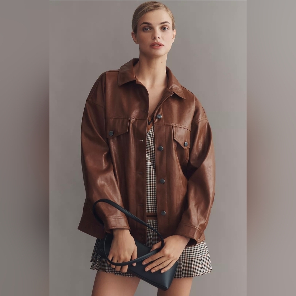 Anthropologie Pilcro Weston Faux Leather Boyfriend Jacket Brown
